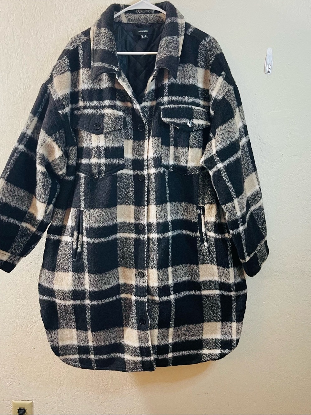 Forever 21 Wool Blend Plaid Long Shacket Women Size 2X Streetwear Outdoor